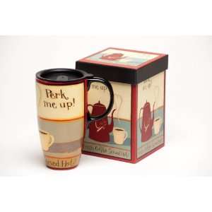    Boxed Ceramic Latte Travel Mug, Perk Me Up