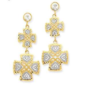   & Rhodium Diamond cut Dangling Maltese Cross Post Earrings: Jewelry