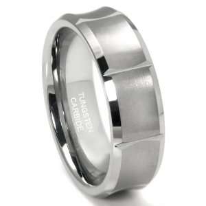 Tungsten Carbide Concave Wedding Band Ring w/ Horizontal Grooves Sz 8 