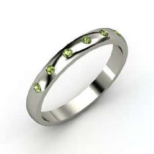  Six Stone Button Band, Sterling Silver Ring with Green 
