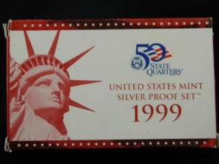 1999 90% SILVER PROOF SET~COA ~ US MINT BOX~9 PROOF COINS  