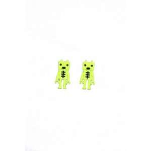  Neon Yellow Skeleton Robot Earring Pair Jewelry