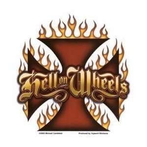   Landefeld   Flaming Iron Cross Hell On Wheels   Sticker / Decal AD444