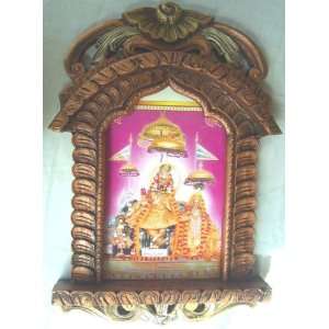  Lord Radha Krishna in Temple Poster in Jarokha Frame Wood 