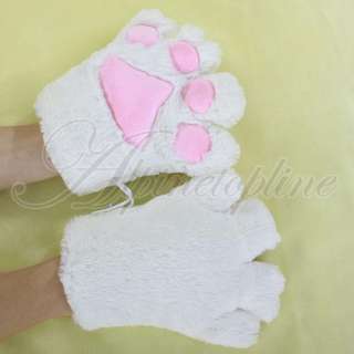 2x White Cat Monster Fur Paw Claw Gloves Party Cosplay  