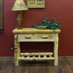  Cedar Lake Cabin Log Sofa Table with Drawers: Home 