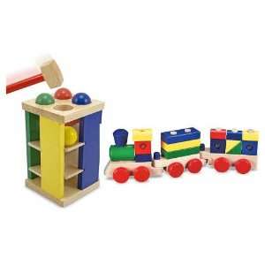   Melissa and Doug Stacking Train & Pound and Roll Tower: Toys & Games