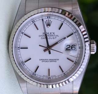 ROLEX DATEJUST MENS STAINLESS STEEL WHITE GOLD BEZEL WHITE DIAL BOX 