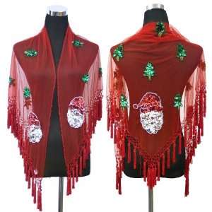   Christmas Santa Beaded Sequin Wrap Scarf Shawl   RED: Everything Else