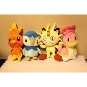   Bean Bag Stuffed Character Toys Torchic, Piplup, Meowth, and Shellos