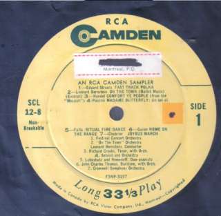Various RCA Camden Sampler LP VG++ Canada RCA Camden  