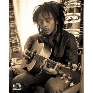  Bob Marley Acoustic Guitar Sepia, Music Mini Poster Print 