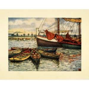   Ancient Viking Ship Design Boats   Original Color Print Home