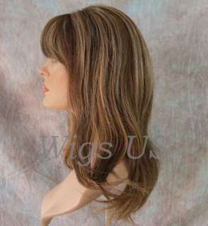 Wigs 100% Real Human Hair Wig Med Brown Mix with Highlights Wig  