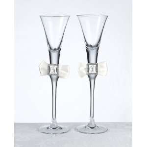  Monogram Cream Sash Toasting Glasses 