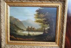 Gorgeous Original Antique Oil Painting From Europe Castle Landscape 