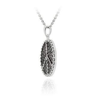 925 Silver Black Diamond Accent Peace Sign Necklace  
