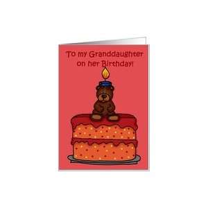  birthday girl bear on cake for granddaughter Card: Toys 