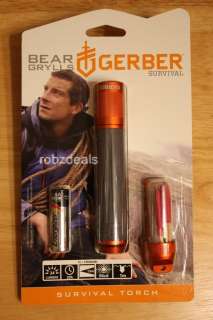   GRYLLS SURVIVAL TORCH FLASHLIGHT w/ Waterproof matches + tinder  