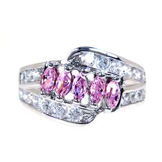 PERSONALIZED JEWELRY Marquise Pink Sapphire White Gold Plated Ring 
