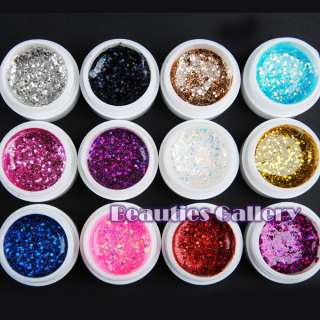   BIG GLITTER COLOR KIT UV GEL NAIL ART with cleaser plus Set tips 408