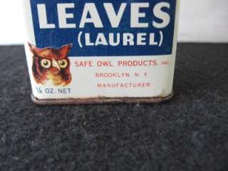 Antique Vintage Safe Owl Bay Leaves Spice Tin  