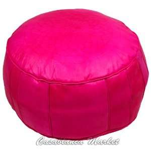  Moroccan Solid Color Leather Poof, Pouf, Pink (Unstuffed 