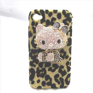 Bling DELUXE BLACK / WHITE hello kitty leopard case cover iPhone 4 4S 