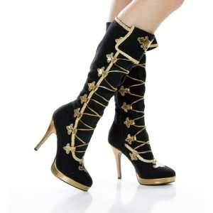  Steampunk Black & Gold Lace up Knee Womens Boots Size 7 