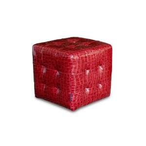   Pattern Vinyl Tufted Cube Accent Ottoman in Red: Home & Kitchen