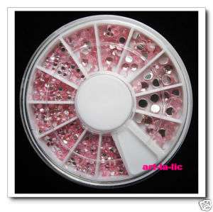Nail Art Quality Pink Rhinestones in Mix Size Wheel  