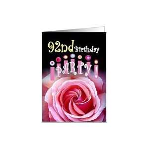  92nd Birthday Invitation with Rose and Crown of Candles 