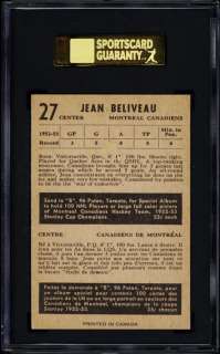 1953 54 Parkhurst #27 Jean Beliveau SGC 88  