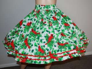  70s Cardinal Holly Holiday Square Dance Rockabilly Skirt EUC M  