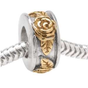 : 22K Gold Plated Large Hole Bead Roses   Fits Pandora Style Chain 