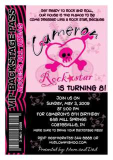 Setof 10 Rockstar Rock Star Backstage Pass Invitations  
