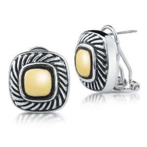   Gold and Silvertone Omega Button Earrings: Willow Company: Jewelry