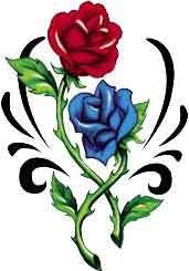 TRIBAL BLUE RED ROSE Awesome!!! Temporary Tattoo LARGE  