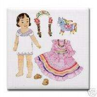 Vintage Mexican Girl Paper Doll Ceramic Tile Mexico Rep  