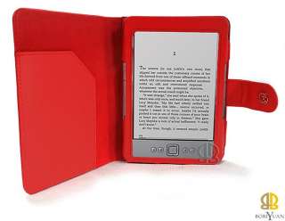2X Film + China Red Leather Case Book Wallet Cover for  Kindle 4 