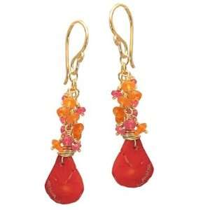   Earrings Clusters of ruby, mandarin garnet, and red coral: Jewelry