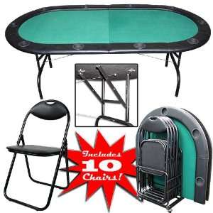  Folding 7 foot poker table with 10 padded chairs & cart 