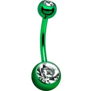  Green Double Gem Anodized Titanium Belly Ring: Jewelry