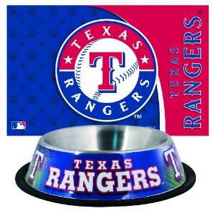  MLB Texas Rangers Pet Bowl and Mat Combo: Sports 