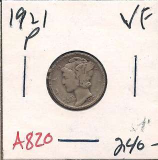 1921 Mercury Dime Ten Cent Very Fine A820  