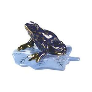  Herend Frog on Lily Pad Blue with Gold Fishnet