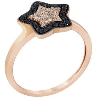50 Carat Black & White Diamond Micro Pave Star Shape Ring 14K Rose 