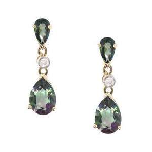   of Mystic Fire Topaz and Diamond Dangle Earrings in 14K Yellow Gold