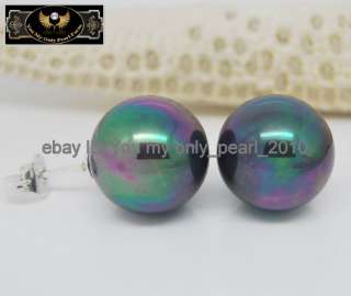 MPPretty 12mm black sea shell pearl stud earrings 925S  