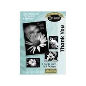  Boxed Gift Cards Thank You B&W Flowers (12 Pack 